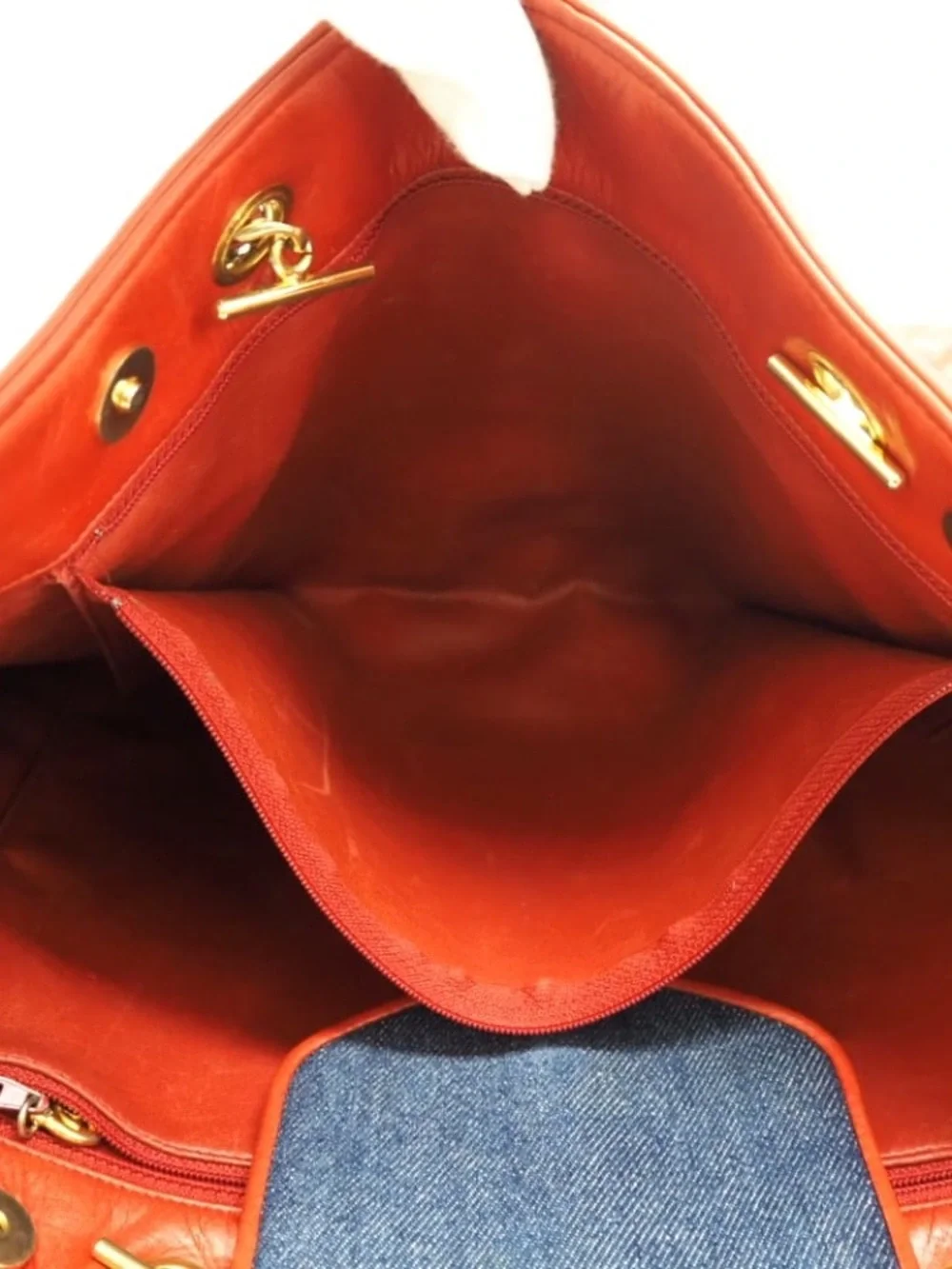 Authentic CHANEL denim red leather 1990s Jeans charm tote - Picture 3 of 14
